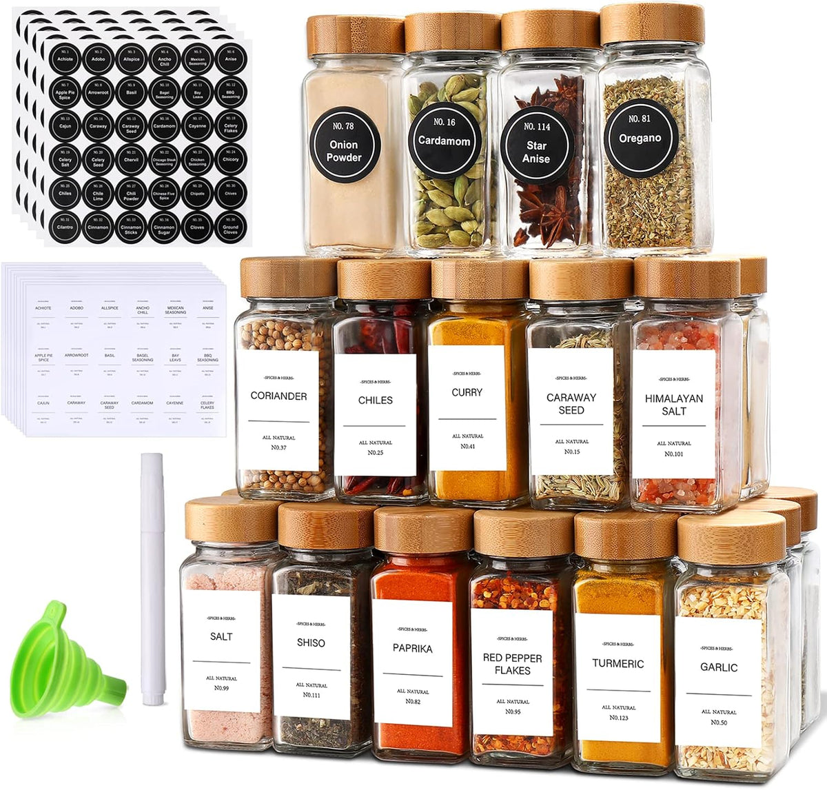 Spice Jars with Label,Seasoning Organizer,Spice Organizer,Glass Spice Jars
