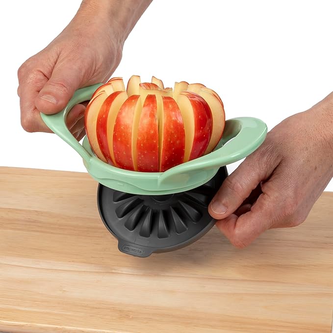 PrepWorks by Progressive Dishwasher Safe 16-Slice Thin Apple Slicer and Corer with Attached Safety Cover (Pistachio)