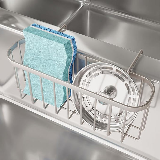 Sponge Holder for Kitchen Sink with Partition, Sand Nickel