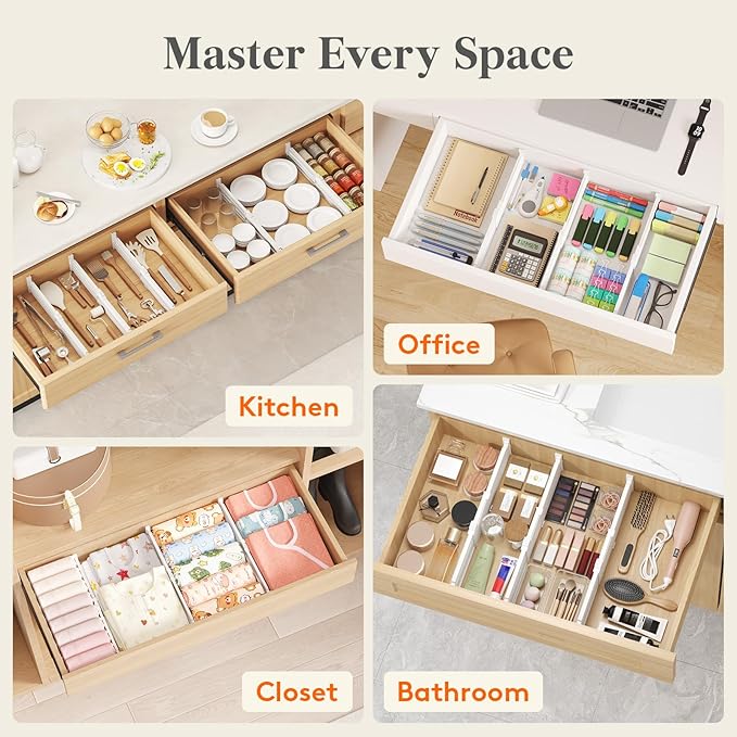 Lifewit Drawer Dividers for Clothes, 3.2" High 10.5"-16.5" Expandable Dresser Drawer Organizers, Adjustable White Plastic Separators for Kitchen, Cabinet, Nursery, Socks & Underwear Storage, 4 Pack