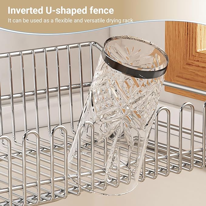 304 Stainless Steel Over Sink Counter Top Perfect Dish Drainer, Extendable Drainage Basket Drying Rack for Fruit, Vegetables, and Dishes - Corrosion-Resistant, Space-Saving