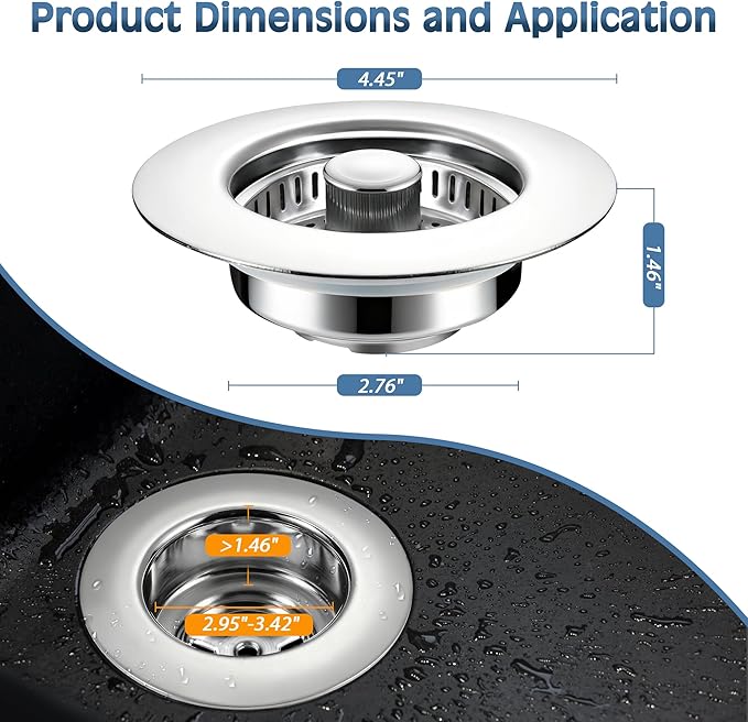 Kitchen Sink Drain Strainer 4 Pack, 304 Stainless Steel Pop Up Sink Stopper, Anti-Clogging Sink Drain Strainer for US Standard Kitchen Drain (Chrome)
