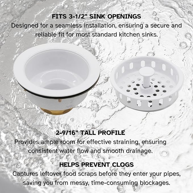 Westbrass D2145-50 3-1/2" Post Style Large Kitchen Sink Basket Strainer, Powder Coat White (2-Pack)