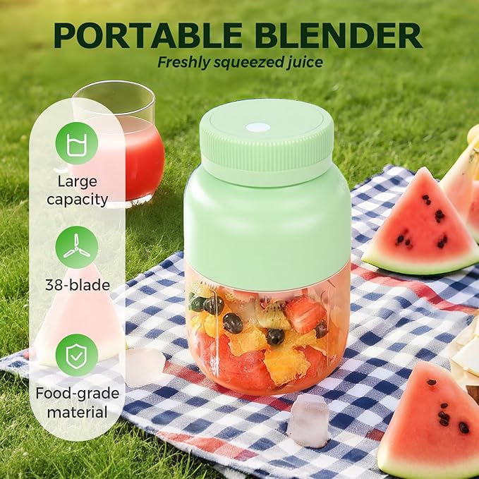 Portable Juicer, 44oz Wireless Blender Cup, USB Rechargeable Smoothie Maker for Shakes, Protein Drinks, Travel, Office, Outdoor – Leak Proof with Handle (Blue)
