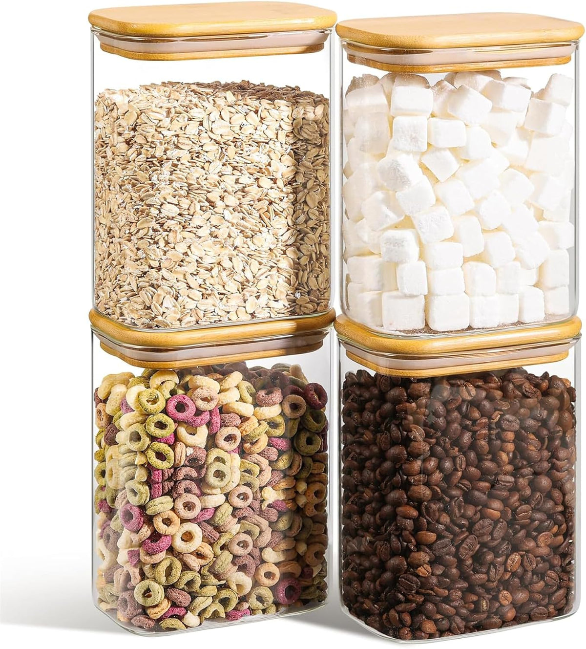 Glass Storage Containers with Lids 1.2 Qt, Set of 4 Food Storage Jar
