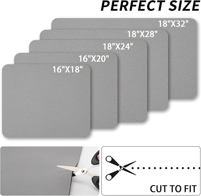 HotLive Dish Drying Mat for Kitchen Counter, Heat Resistant Drainer Mats with Non-slip Rubber Backed, Hide Stain Kitchen Super Absorbent Draining Mat, Easy to Clean Dish Rack Pad, Grey 18"x32"