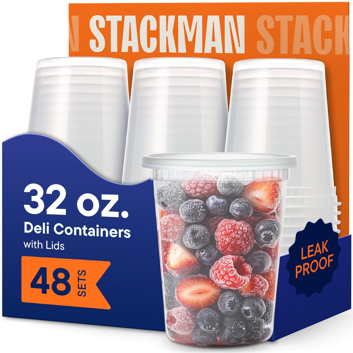 32 oz Deli Containers with Lids (48 Sets) – Quart Clear Plastic Food Storage Containers, Airtight Leak-Resistant Seal, BPA-Free, Microwave & Freezer Safe, Meal Prep Soup Takeout to-Go