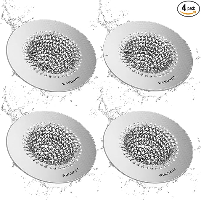 wokdada 4 PCS Kitchen Sink Drain Strainer, Flippable Mesh Sink Strainer, 304 Stainless Steel Sink Screen, Easy Clean Large Basket Strainer, Anti-Clog Garbage Disposal Cover Fit for Standard Sink Drain