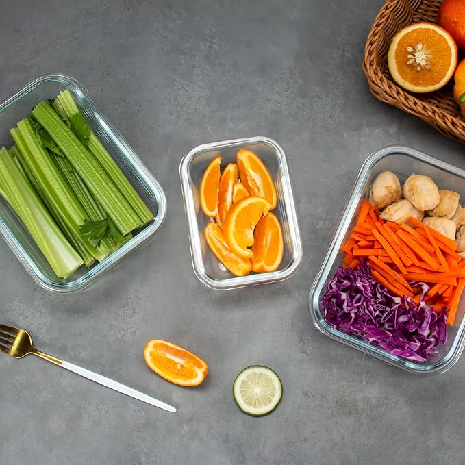 FAWLES 12 Pack Glass Storage Containers with Lids, Leak-Proof Meal Prep Containers, Dishwasher/Microwave/Oven/Freezer Safe Glass Food Storage Containers for Leftovers, to Go