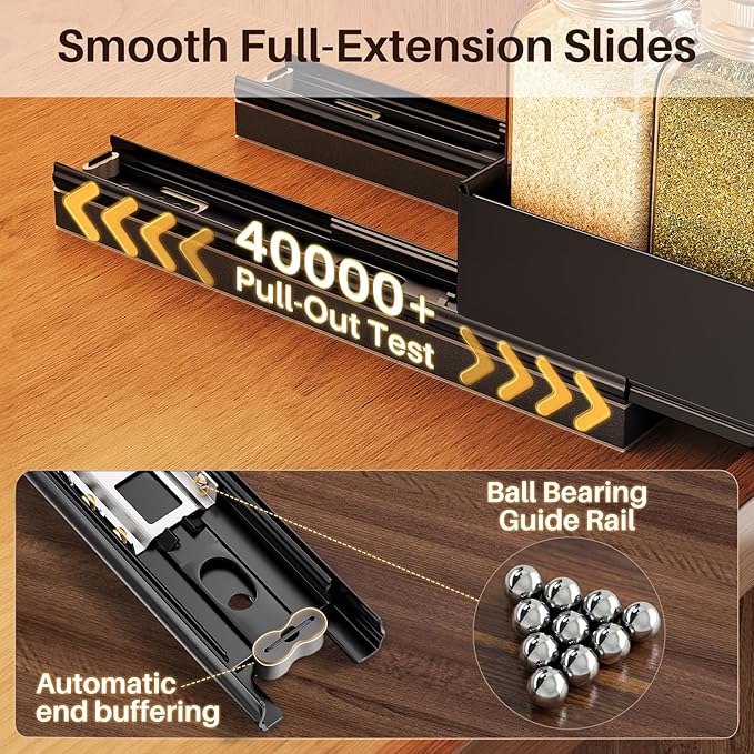 SNTD Pull Out Spice Rack for Upper Cabinet - Expandable Organizer with Smooth Ball Bearing Slides, No Drill Mounting Spice Storage for Kitchen (1 Pack, 4.1" to 7.2" W X 10" D X 2.2" H)