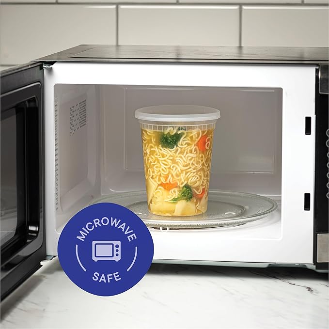 Stack Man 32 oz Deli Containers with Lids (48 Sets) – Quart Clear Plastic Food Storage Containers, Airtight Leak-Resistant Seal, BPA-Free, Microwave & Freezer Safe, Meal Prep Soup Takeout to-Go