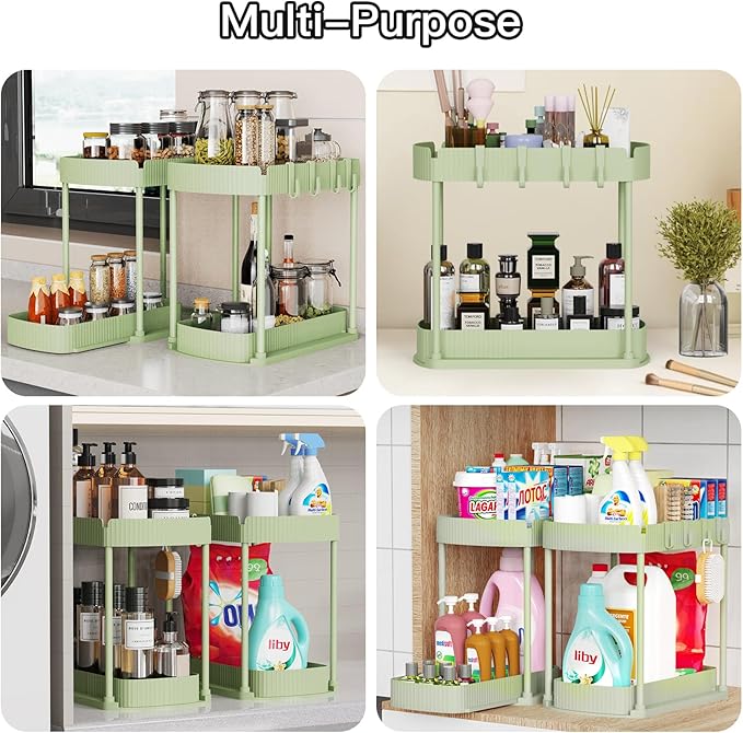 Ukeetap 2 Pack Multi-Purpose Pull-Out Storage Organizers, Under Sink Organizers and Storage for Bathroom & Kitchen