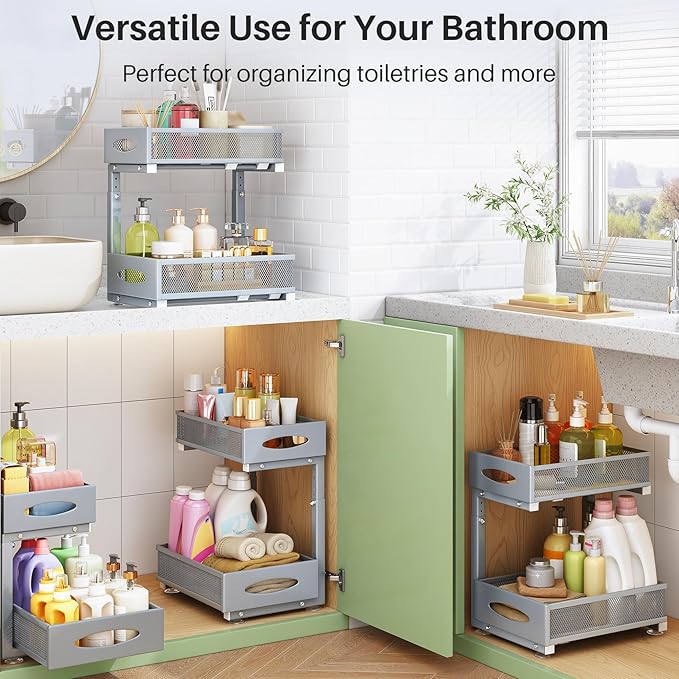 2 Pack Under Sink Organizer, Grey