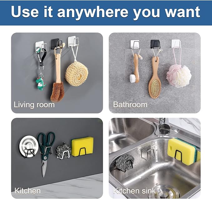 2Pcs Sponge Holder for Kitchen Sink, Strong Adhesive Sponge Holder for Sink Counter, Dish Sponge and Brush Organization Holder, Premium SUS304 Stainless Steel Rust Proof Waterproof-Black