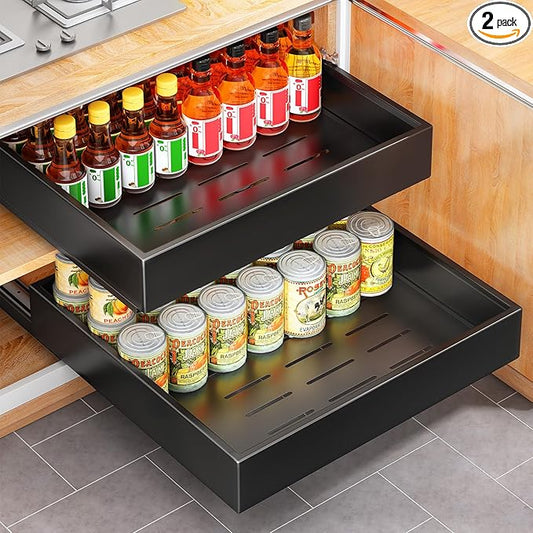 2Pack Pull out Cabinet Organizer, 21"Deep, Black