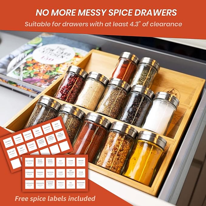 Bamboo Spice Rack Organizer for Countertop - Eco Friendly Seasoning Organizer 3-Tier Spice Shelf - Space Saving Wooden Spice Rack