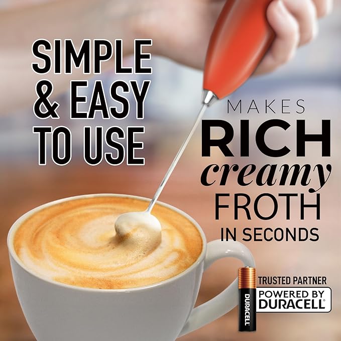 Zulay Kitchen Milk Frother Handheld Electric Whisk with AA Duracell Batteries – Durable Drink Mixer for Coffee, Lattes, Cappuccinos & More - Peach