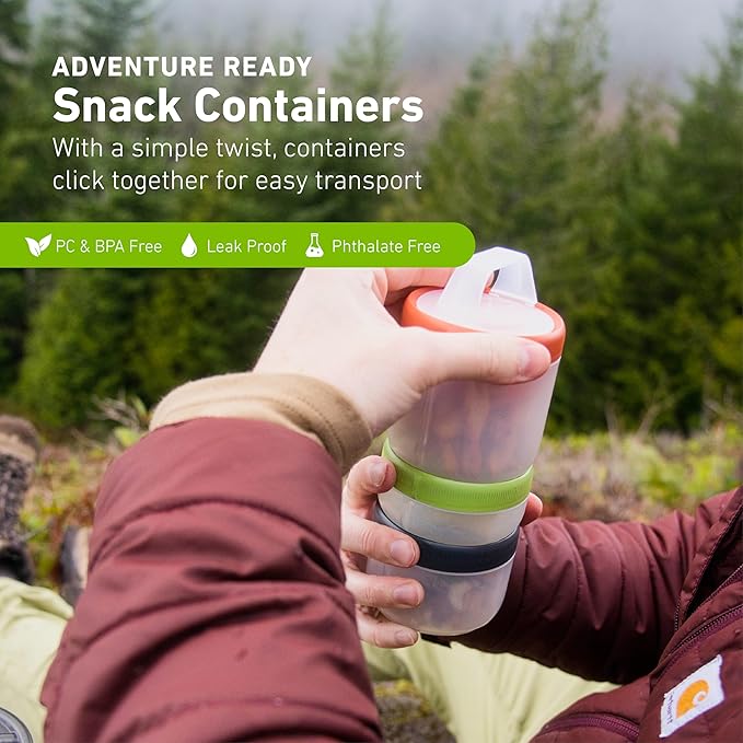 humangear STAX, Stackable Snack Containers - 4-Piece Leak-Proof Snack Travel System - FDA-Food Safe, BPA/PC/Phthalate-Free - Stackable & Click-Together Food Storage, Medium