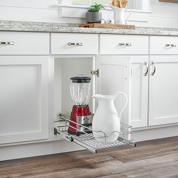 Rev-A-Shelf Steel Wire Pullout Drawer Organizer Shelf for Kitchen Cabinets, Slide Out Storage Basket, Min Opening Width of 11.5", 12" x 20", 5WB1-1220CR-1