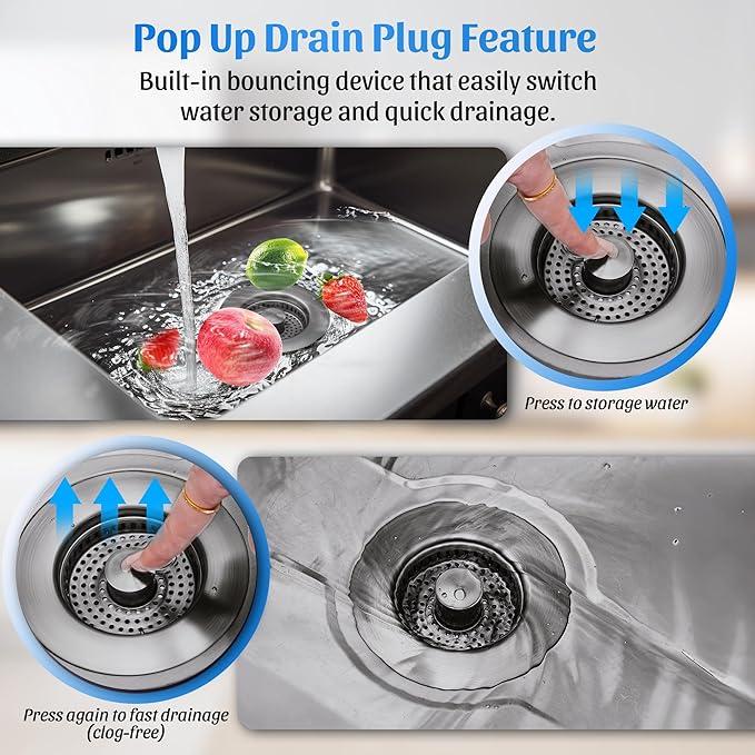 NinjaTiger Kitchen Sink Drain Strainer - 2-Pack 3-in-1 Stainless Steel Kitchen Sink Stopper Pop-Up Sink Drain Strainer Basket Kitchen Sink Stopper for US Standard 3-1/2'' Drain | Gunmetal Gray