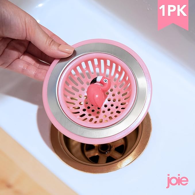 Joie Flamingo Kitchen Sink Strainer Basket, Fits All Standard Sinks, Stainless Steel, Cute Garbage Disposal Drain Cover, 4.5-Inch, Pink Flamingo