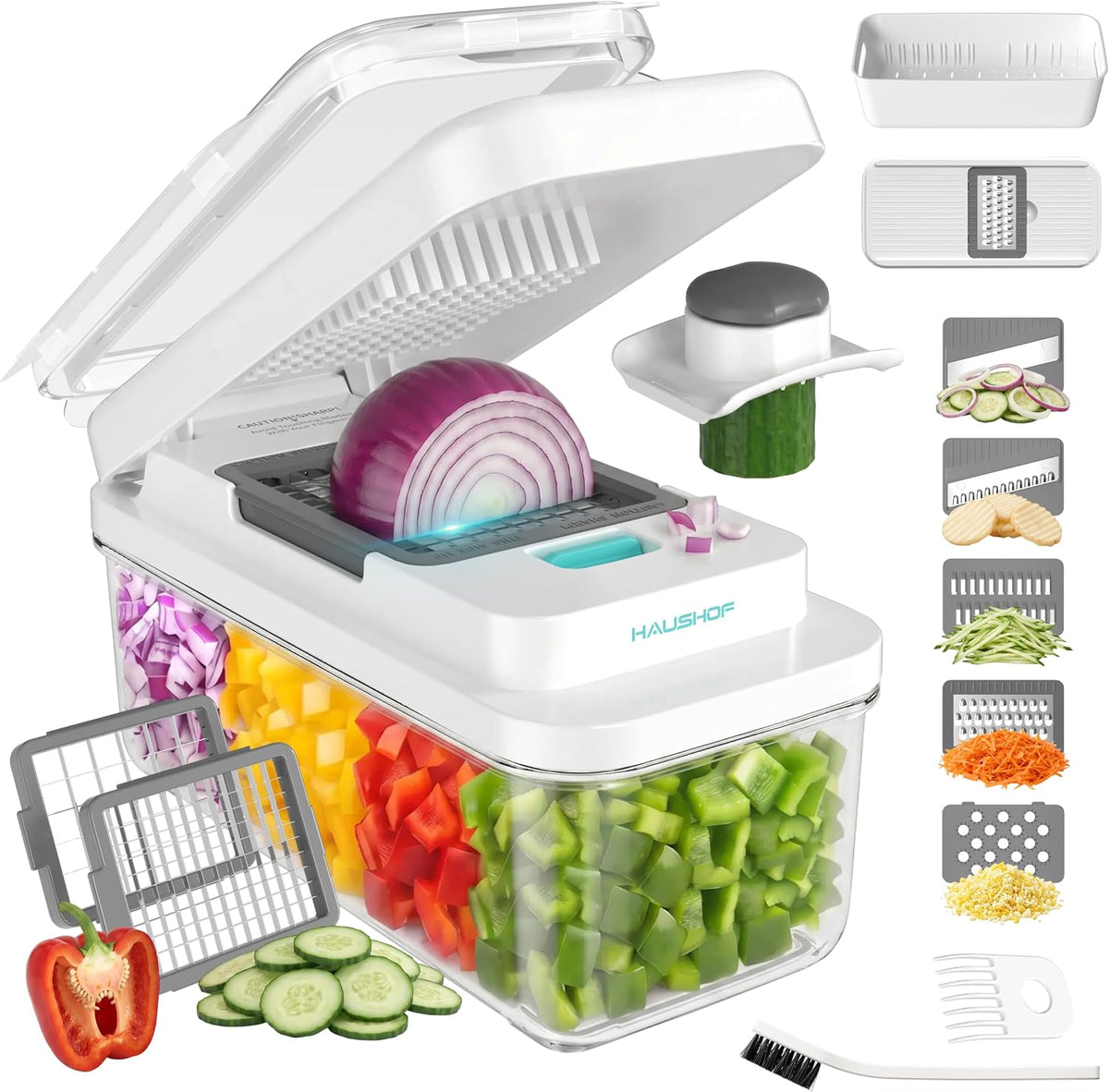 9-in-1 Vegetable Chopper & Mandoline Slicer, 7 Blades, Drain Basket