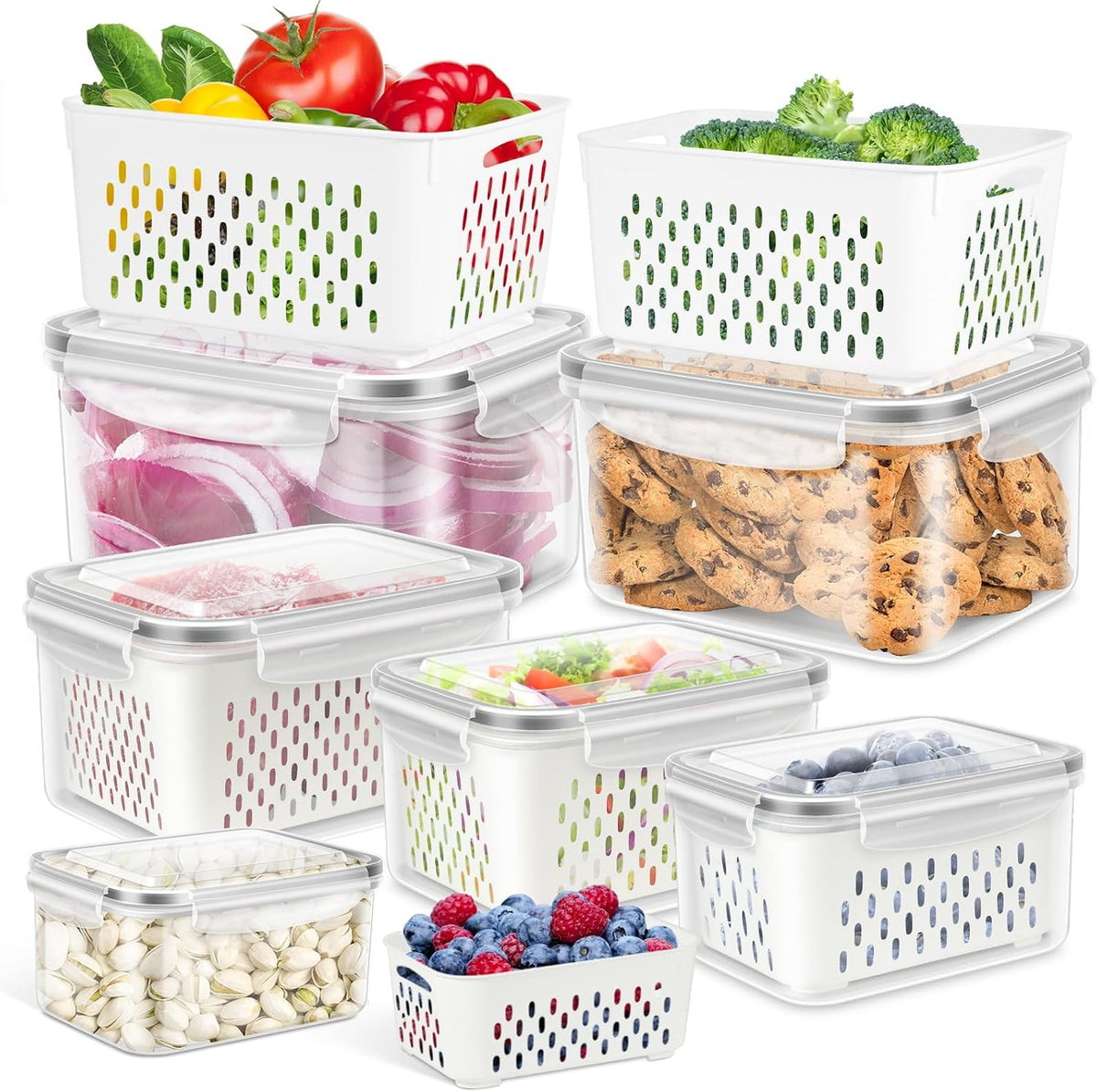 6 Pack Fruit Storage Containers for Fridge Produce Saver Veggie Container