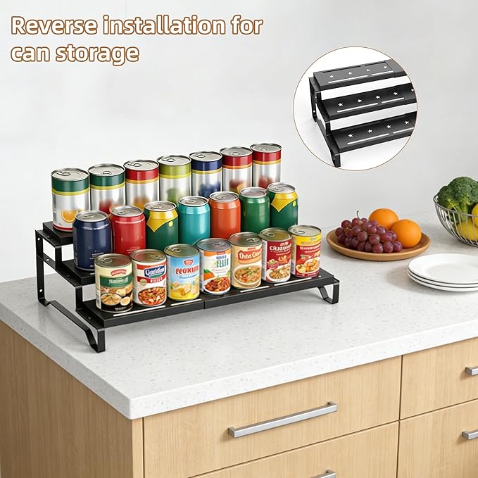 SANKEU Expandable Spice Rack Organizer for Cabinet 3 Tiered Metal Seasoning Organization with Guardrails Spice Shelf Storage for Jars Adjustable Length 13"-21" Black 2Pack