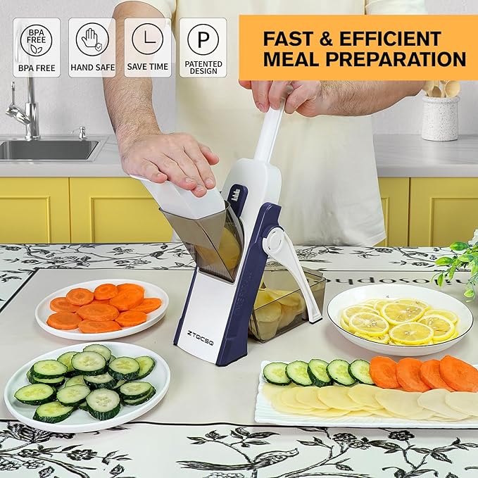 Safe Mandoline Slicer for Kitchen, Vegetable & Food Cutter & Thickness Adjustable 0.1-8 mm. Easy to Clean, Storage, Kitchen Faster Slice Artifact (Only Slice, Blue)