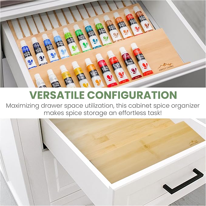 Sweet Living 4 tier spice rack drawer organizer for Kitchen Cabinets | Wooden spice drawer organizer, Space-Saving kitchen drawer organizer for Neat In-Drawer Spice Storage