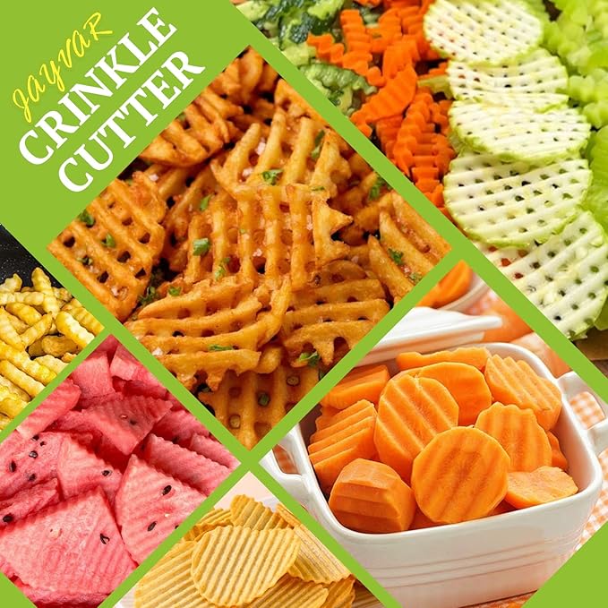 JAYVAR Crinkle Cutter, French Fry Cutter for Potatoes Stainless Steel Potato Carrot Chip Vegetable Crinkle Wavy Slicer