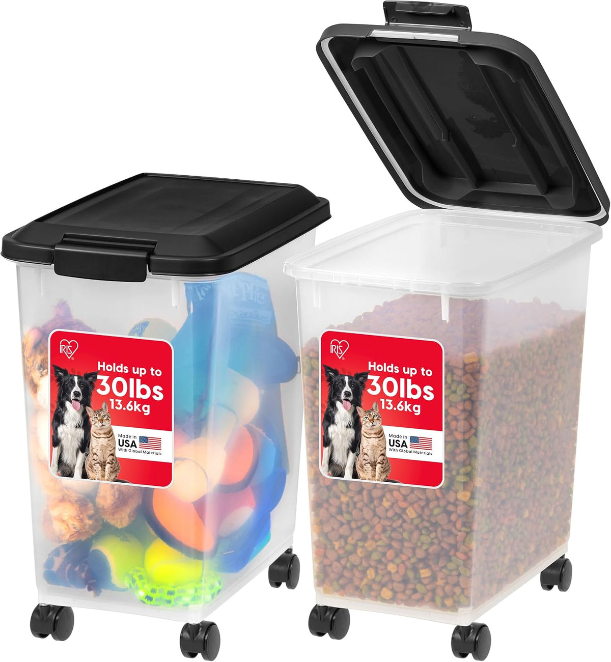 Dog Food Storage Container, 2-Pack, Up to 30 lbs, Black