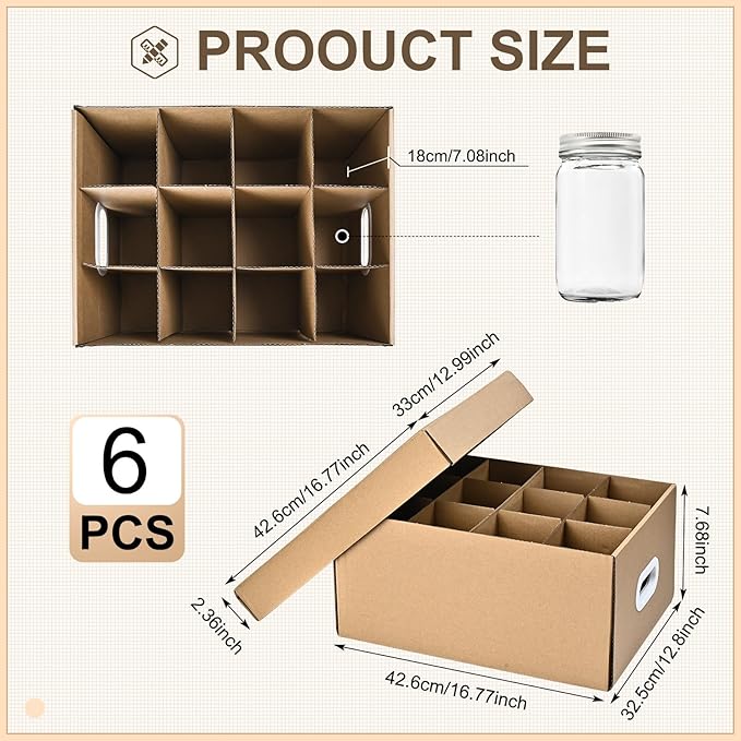 3 Pcs Canning Jar Storage Boxes, Fits 32 oz Regular or Wide Mouth Jars, 12 Cells, Mason Jar Organizer