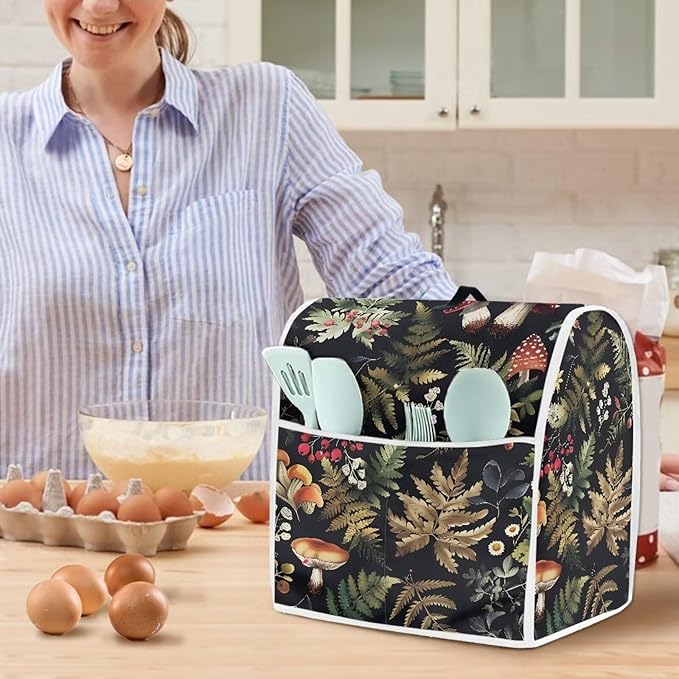 Mushroom Leaves Mixer Cover | Compatible with 6-8 Quart Tilt Head & Bowl Lift Mixers | Dust Protector with Pockets for Accessories