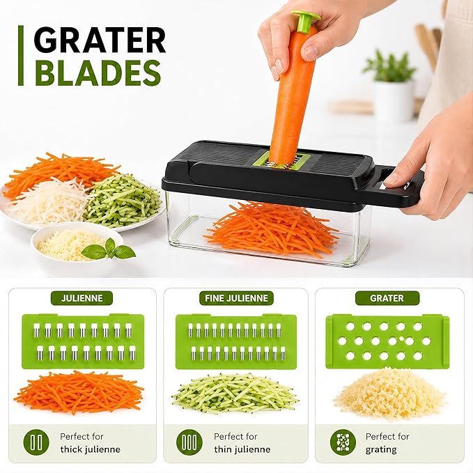 16-in-1 Vegetable Chopper with Container, 8-Blade Food Chopper, Onion Chopper, Veggie Cutter & Mandoline Slicer, BPA-Free Kitchen Gadget