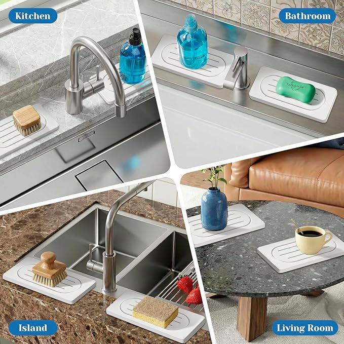 Water Absorbing Stone Drying Tray Mat, Countertop Fast Drying Counter Trays, Stone Drying Mat for Kitchen Counter Faucet, Soap Dish Dispenser Vanity Organizer for Hand Soaps Plants Toiletries