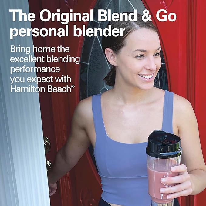 Hamilton Beach Portable for Shakes and Smoothies, 14 Oz BPA Free Travel Cup & Lid, Durable Stainless Steel Blades, Personal Smoothie, Black (51101AG)