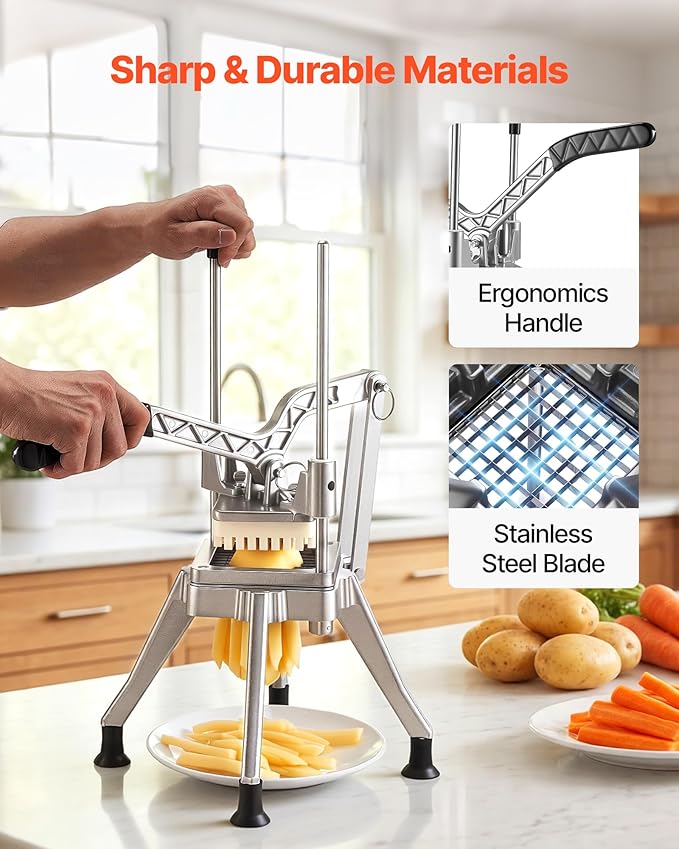 VEVOR French Fry Cutter, 3/8" Blade Commercial Vegetable Chopper, Lever-Action Vegetable Dicer with Ergonomic Handle, Stainless Steel Potato Slicer for Classic Cut Fries, Onion, Carrots, Bell Pepper