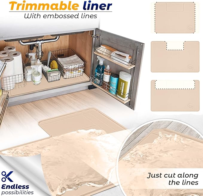 The Original Under Sink Mat - Silicone Waterproof mat, Trimmable, Easy to Clean, Kitchen cabinet liner, Under sink protector mats, Drip Tray with Lip - 28" x 19" or smaller