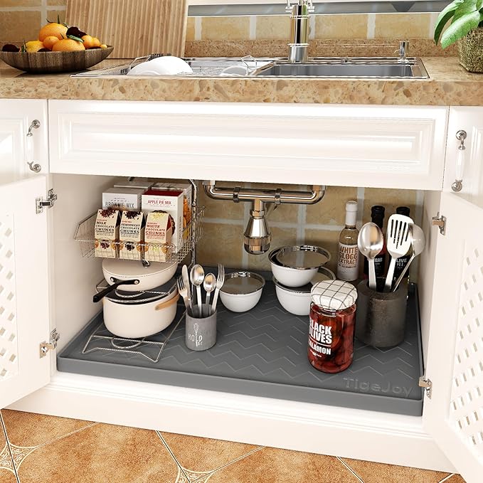 TigeJoy 22" x 19" Under Sink Mats for Kitchen Waterproof, Leak-Proof Silicone Mat Sink Protector and Cabinet Liner, Kitchen Essentials Organizer and Storage