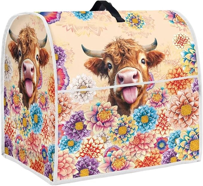 Flower Cow Kitchen Stand Mixer Cover Washable Dust Cover for 4.5-5 Quart Kitchen Mixers with Handle and Pockets Small Appliance Protector for Home Decor