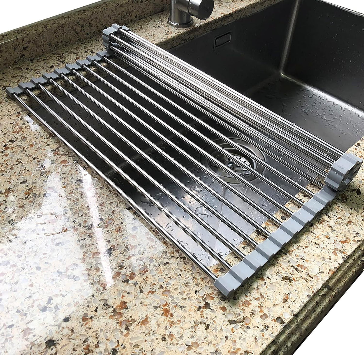 Roll Up Dish Drying Rack Over Sink, SUS304 Steel, 17.8x15.7,Gray