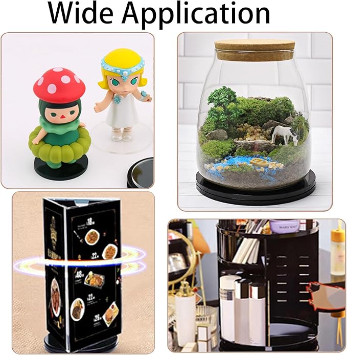 4 Pcs Black 4 inch Acrylic Lazy Susan Rotating Turntable Organizer Bearings - Round Swivel Plate for Spice Rack, Table, Cake, Kitchen Pantry
