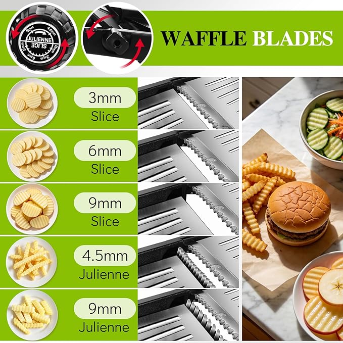 MASTERTOP Mandoline Slicer for Kitchen Adjustable Stainless Steel Food Slicer Vegetable Chopper Onion Waffle French Fry Cutter Potato Chip Julienne Slicer with Safety Gloves