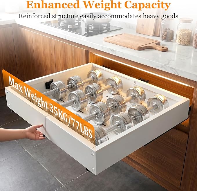 Pull Out Cabinet Organizer for Kitchen,Full Expandable Width 12"-19" Depth 16"-22" Cabinet Drawers Slide Out No Drill Adhesive,Cabinet Pull Out Shelves for Kitchen Pots Pans Spices 2Pack
