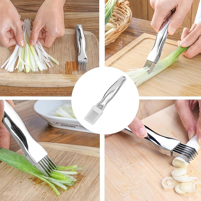 Kitchen Scallion Cutter Shred Knife with Stainless Steel Scallion Cutter Green Onion Cutter Slicer, Garlic Cutter Shredder, and Food Speedy Chopper Tool for Kitchen Restaurant Hotel