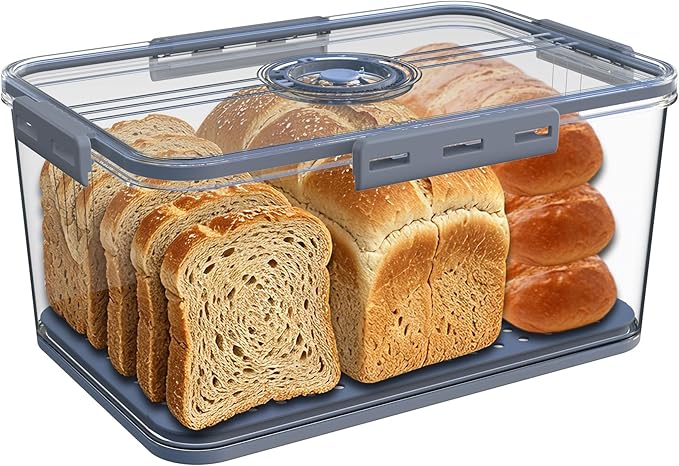 Bread Box Bread Boxes with Lid for Kitchen Counter, Airtight Loaf Bread Storage Container,Large Time Recording Bread Keeper for Homemade Bread, Toast, Bagel, Donut and Cookies ,Gifts for Mom Dad