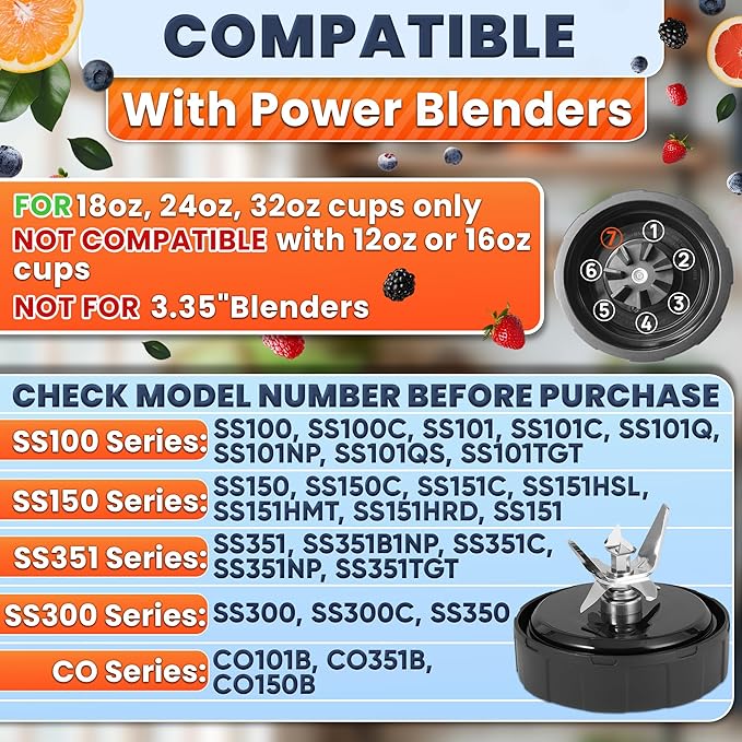 Replacement Blade for Ninja Blender – Compatible with Foodi Power Blender SS100 SS101 SS101C SS150 SS151 SS300 SS350 SS351 SS351TGT CO351B CO101B – Stainless Steel Replacement Blades 7 Fin Male 3.9"