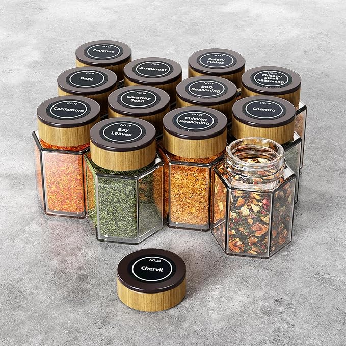 vetacsion set of 12 magnetic glass spice tins with 180 seasoning label stickers