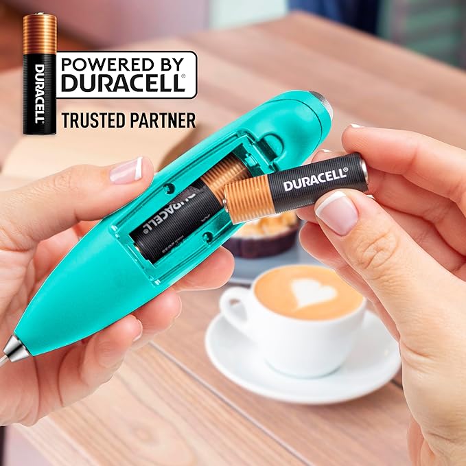 Zulay Kitchen Powerful Milk Frother Wand With Duracell Batteries - Ultra Fast Handheld Drink Mixer - Electric Whisk Foam Maker for Coffee, Lattes, Cappuccino & Matcha - Z1 Motor - Aqua